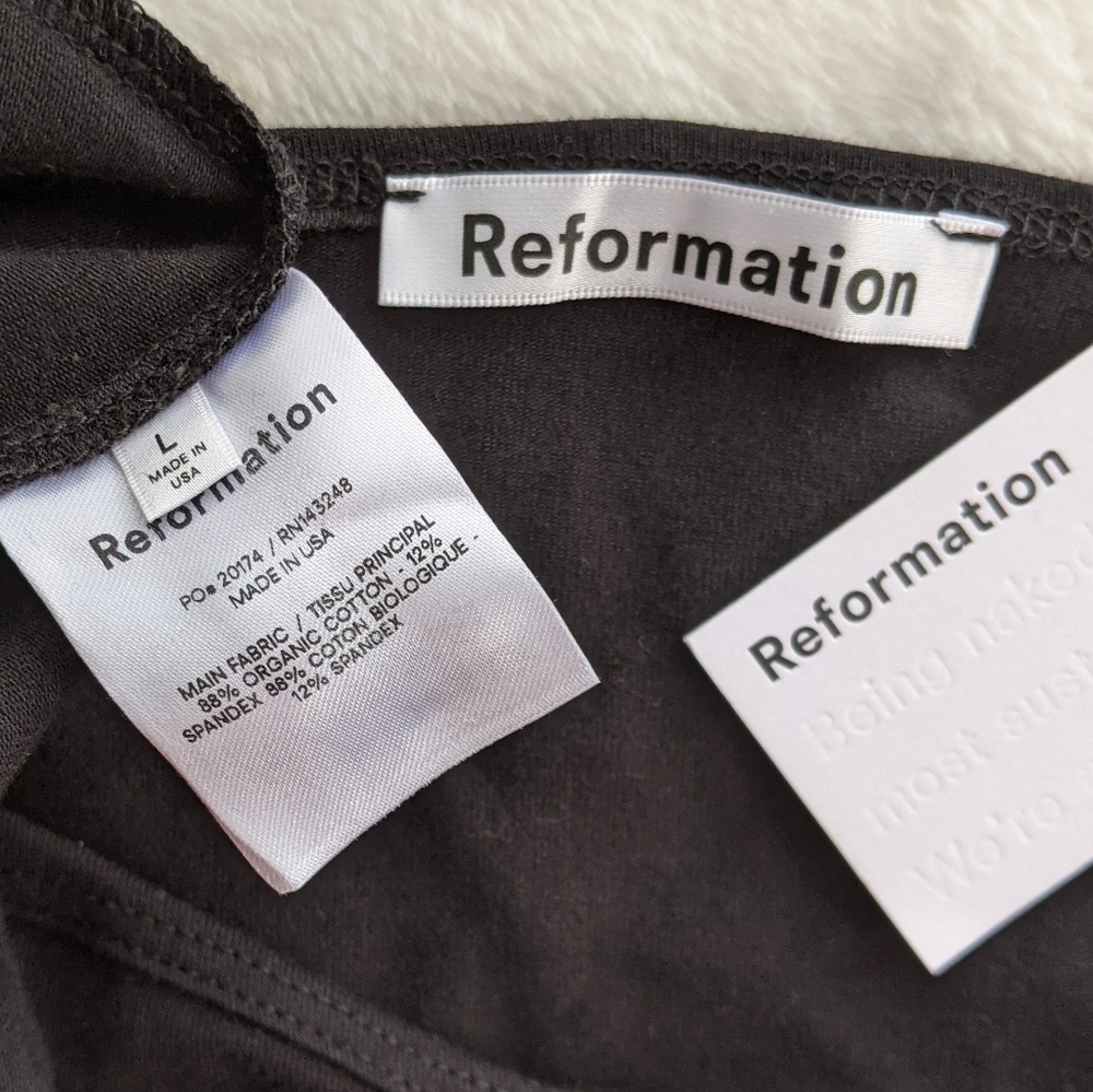 Reformation Dress Braun Bodycon Fitted Scoop Neck Sleeveless Midi Black L NWT - Picture 12 of 13